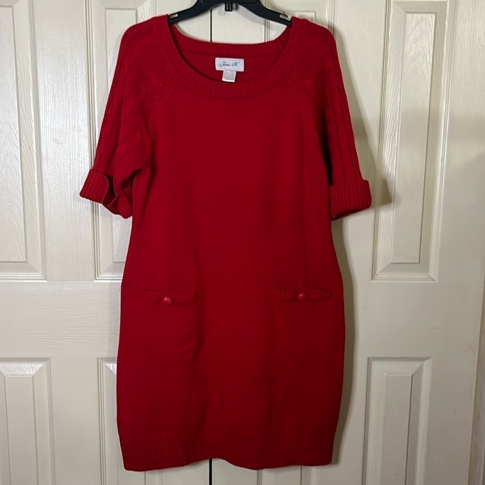 JESSICA H Red Sweater Dress w/ Cable Knit Short Sleeve (242)